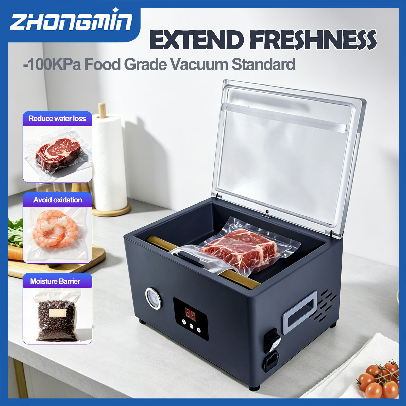 Food Vacuum Sealer Machine - Вакуумный упаковщик для продуктов ZHONGMIN, электрическая